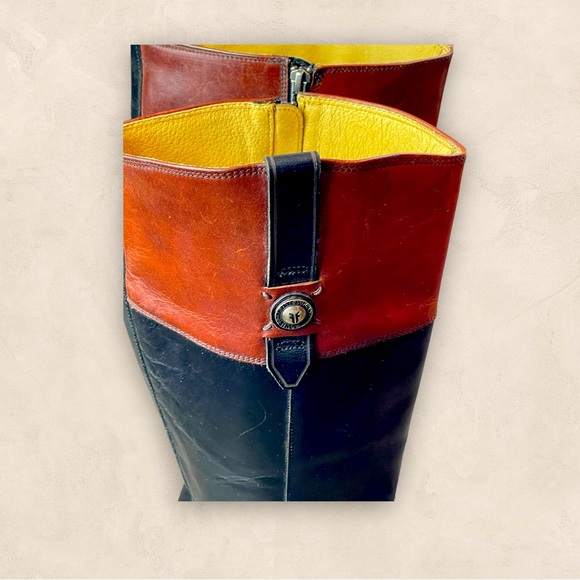 Frye Jayden Tall Button Riding Equestrian boots Black and cognac Extended Calf - Picture 12 of 14